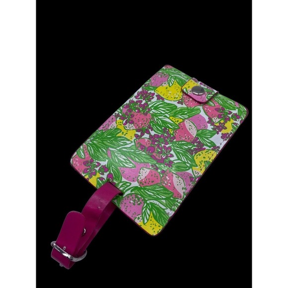 Lilly Pulitzer ID Photo Travel Card Case Tag Pink Green Yellow Tropical Clip On - Picture 2 of 7